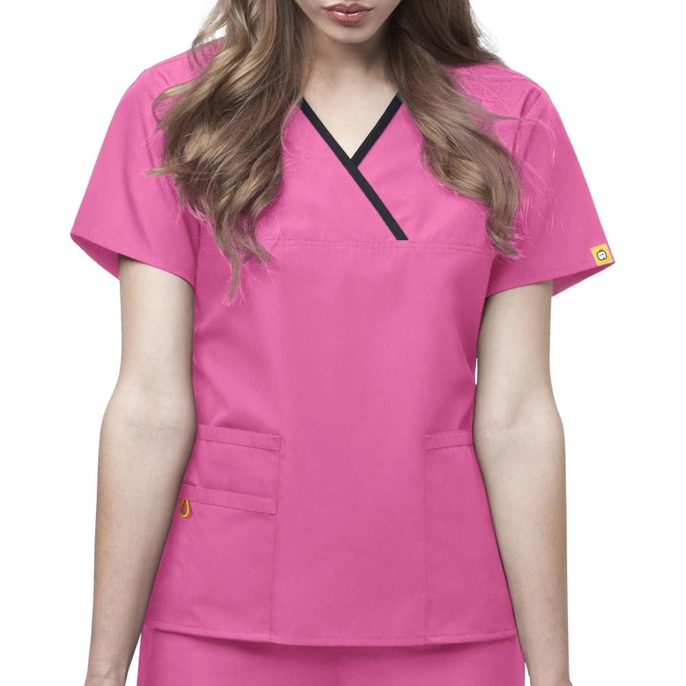 imageWonderWink Womens Scrubs Charlie 5 Pocket YNeck Wrap TopPeony