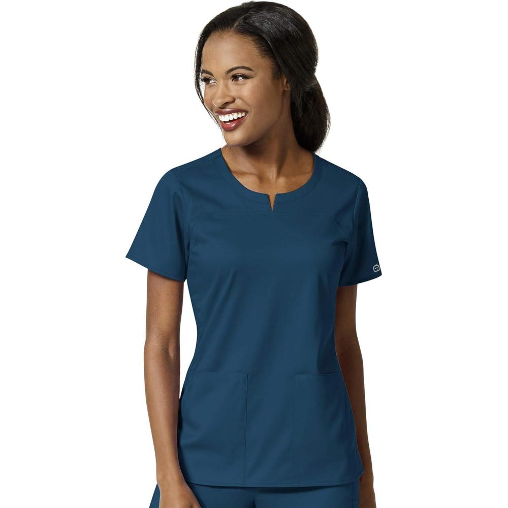 imageWonderWink Womens Womens 4 Pocket Notch Neck Scrub TopCaribbean Blue