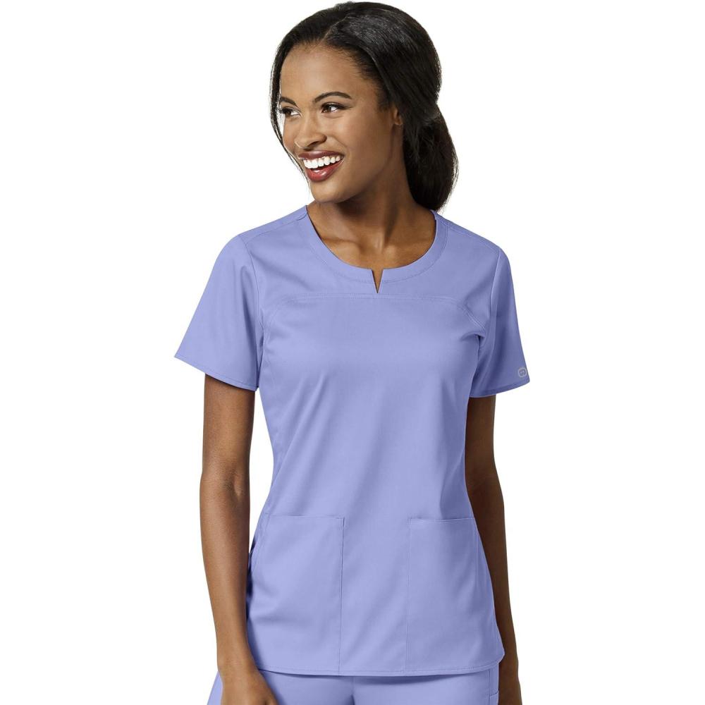 imageWonderWink Womens Womens 4 Pocket Notch Neck Scrub TopCeil Blue
