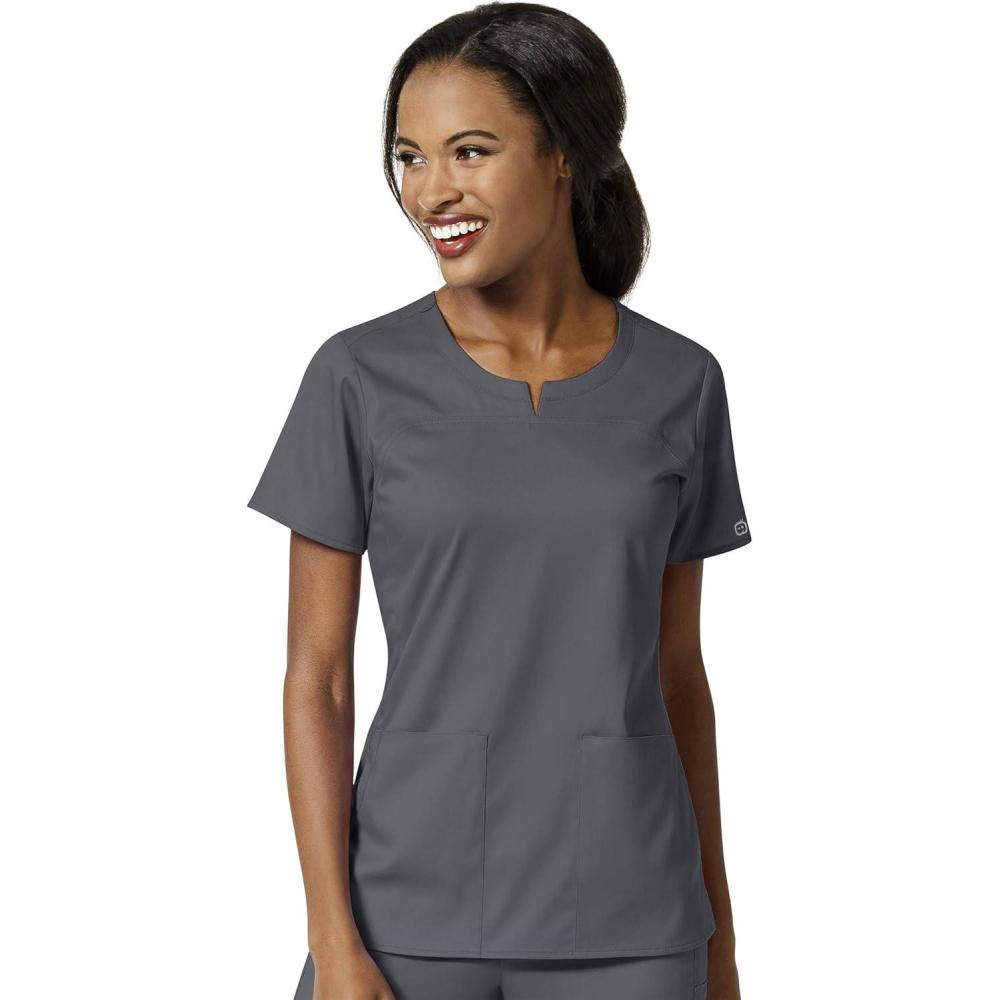 imageWonderWink Womens Womens 4 Pocket Notch Neck Scrub TopPewter