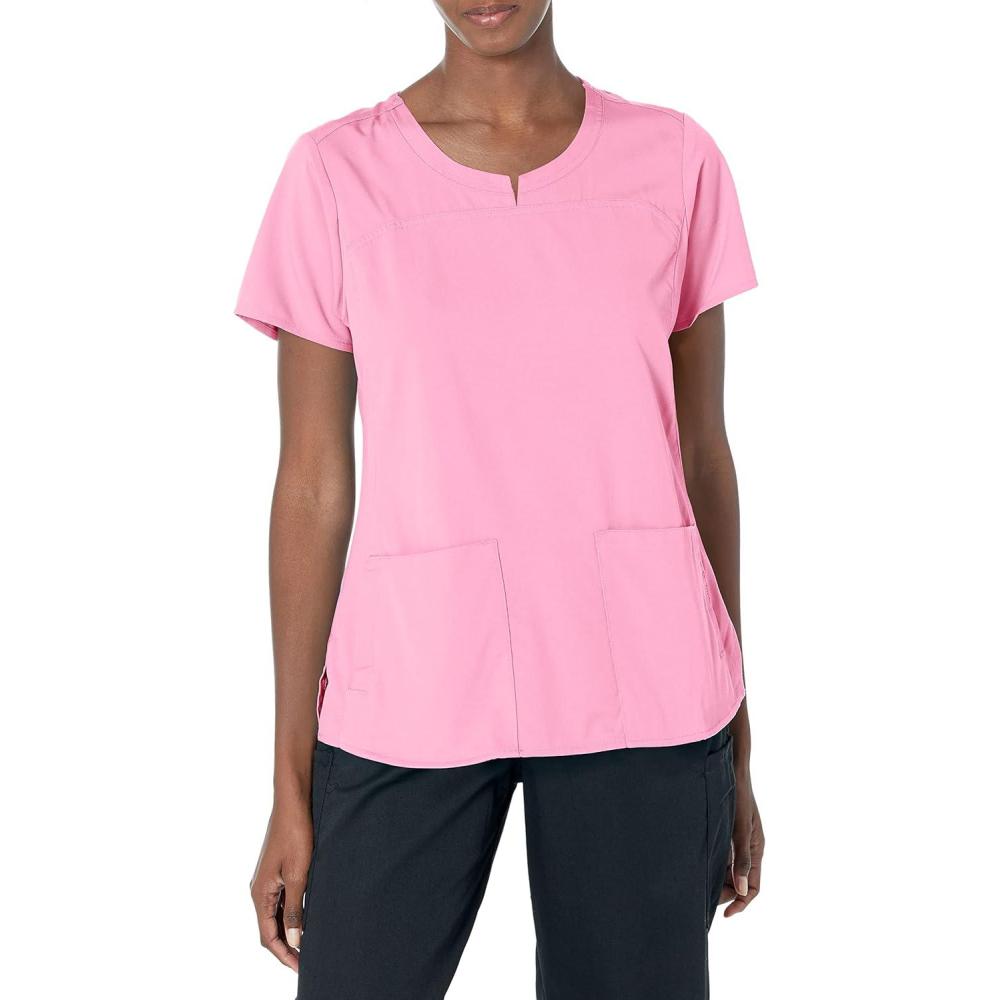 imageWonderWink Womens Womens 4 Pocket Notch Neck Scrub TopPink Blossom