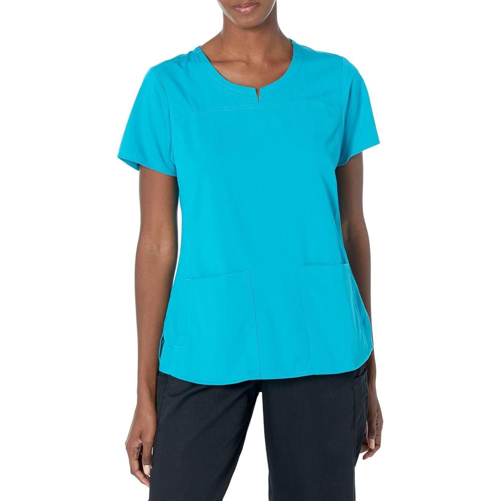 imageWonderWink Womens Womens 4 Pocket Notch Neck Scrub TopTeal Blue