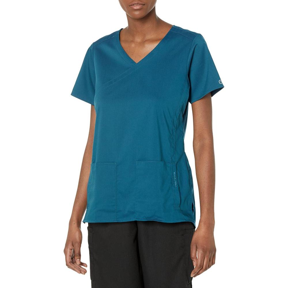 imageWonderWink Womens Womens 4 Pocket Wrap Scrub TopCaribbean Blue