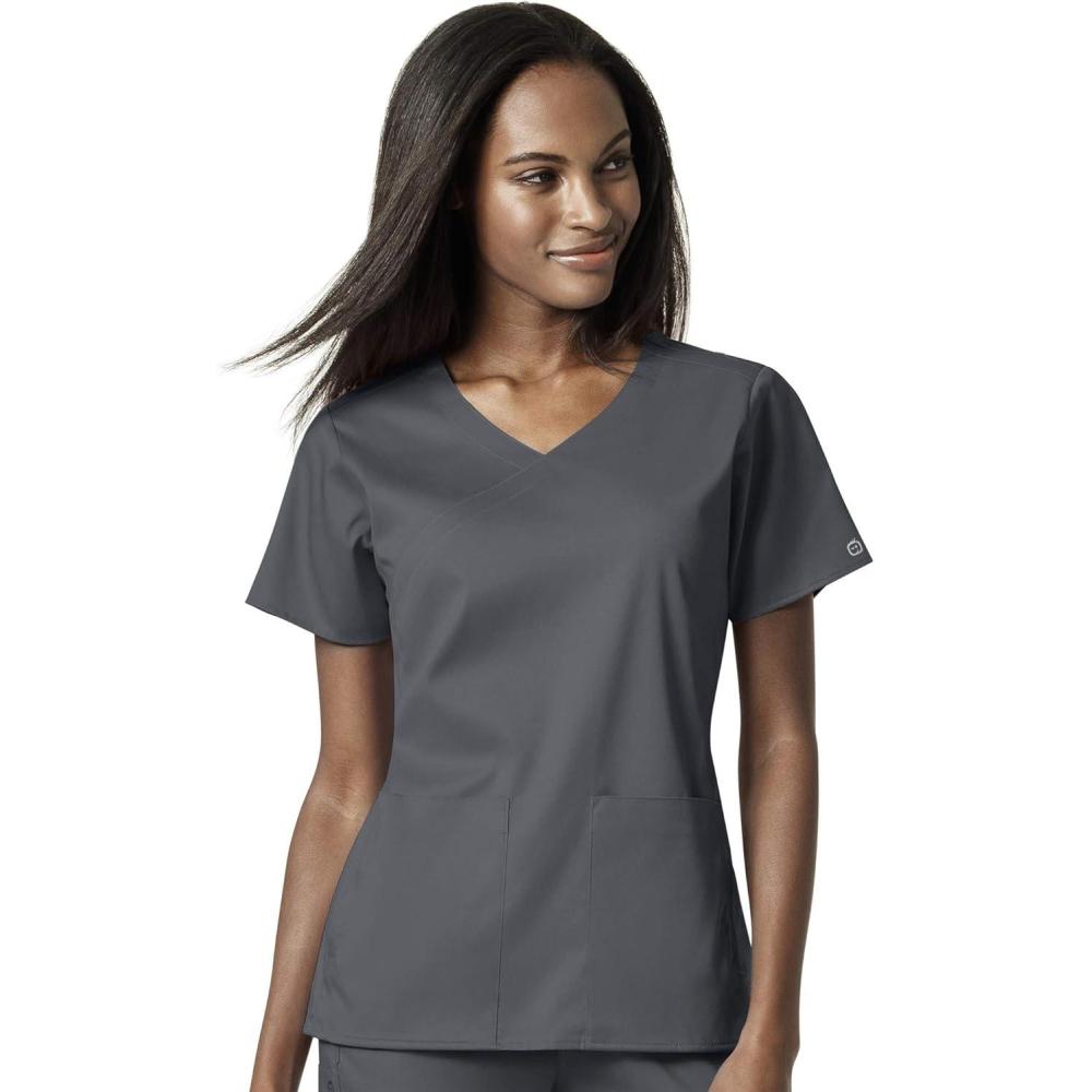 imageWonderWink Womens Womens 4 Pocket Wrap Scrub TopPewter