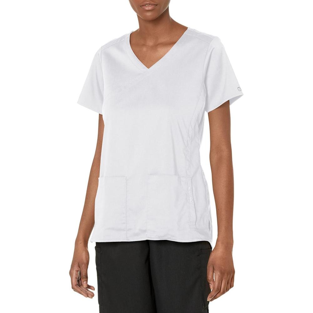 imageWonderWink Womens Womens 4 Pocket Wrap Scrub TopWhite