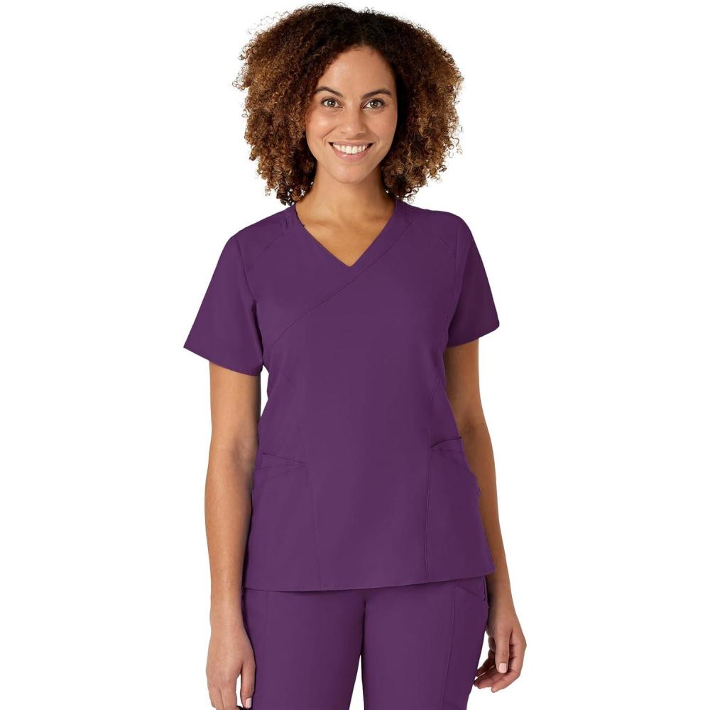 imageWonderWink Womens Womens Mock Wrap Scrub TopEggplant