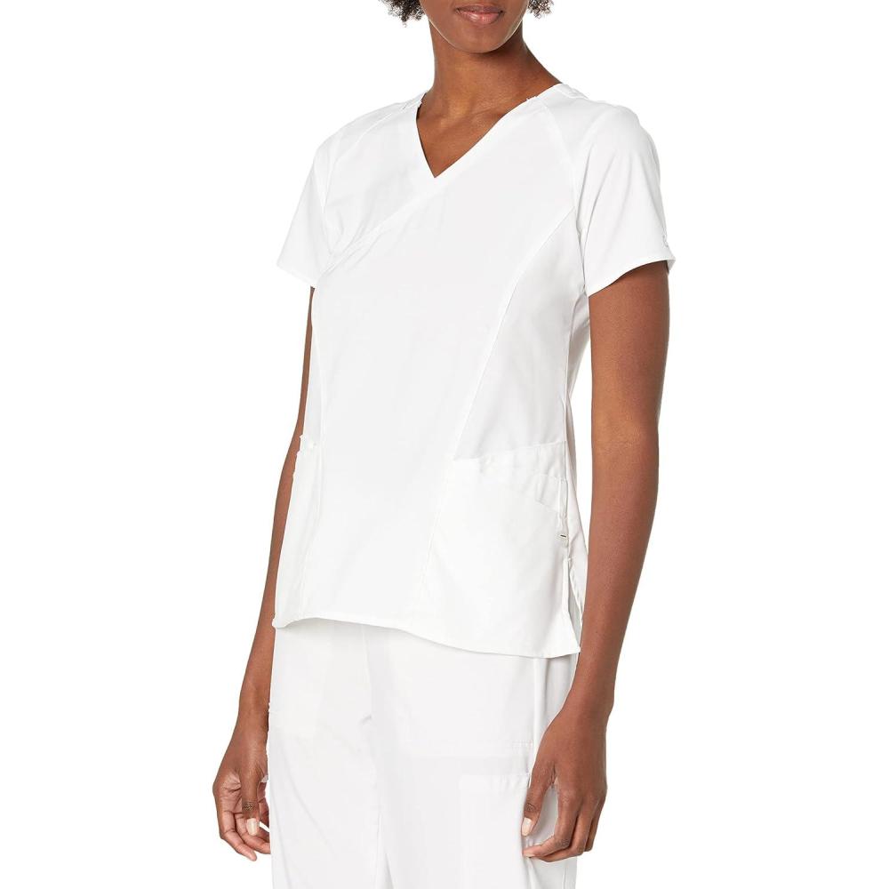 imageWonderWink Womens Womens Mock Wrap Scrub TopWhite