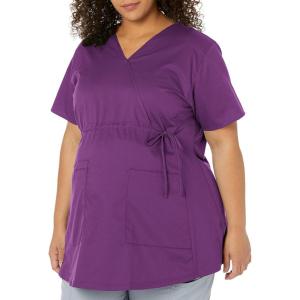 Wink WonderWORK Scrubs for Maternity Mock Wrap Scrub Tops(Eggplant)