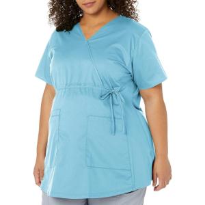 Wink WonderWORK Scrubs for Maternity Mock Wrap Scrub Tops(Light Turquoise)