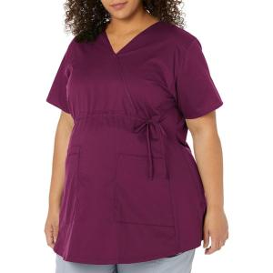 Wink WonderWORK Scrubs for Maternity Mock Wrap Scrub Tops(Wine)