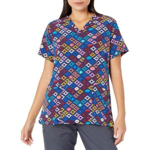 WonderWink Women’s Fitted V-Neck Print Scrub Top(Geo Mio)