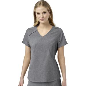 WonderWink Womens Renew Women’s Zip Accent Scrub Top(Grey Heather)