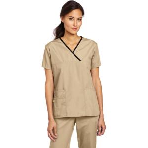 WonderWink Women’s Scrubs Charlie 5 Pocket Y-Neck Wrap Top(Khaki)