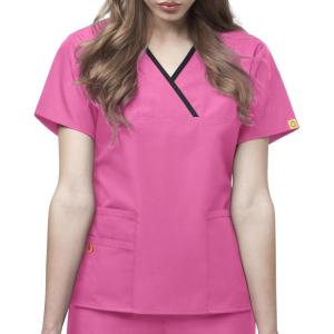 WonderWink Women’s Scrubs Charlie 5 Pocket Y-Neck Wrap Top(Peony)