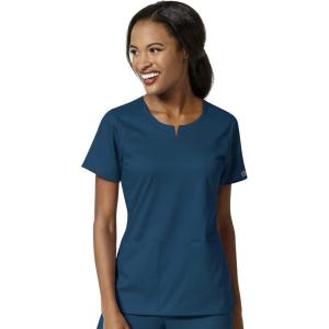 WonderWink Womens Women’s 4 Pocket Notch Neck Scrub Top(Caribbean Blue)