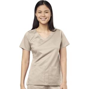 WonderWink Womens Women’s 4 Pocket Wrap Scrub Top(Khaki)