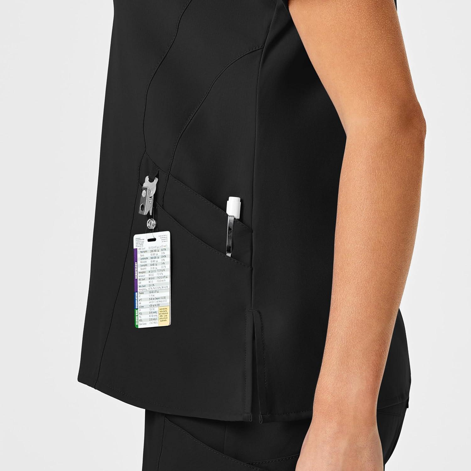imageWink Scrubs for Women W123 Stylized VNeck Tops with 5 PocketsBlack