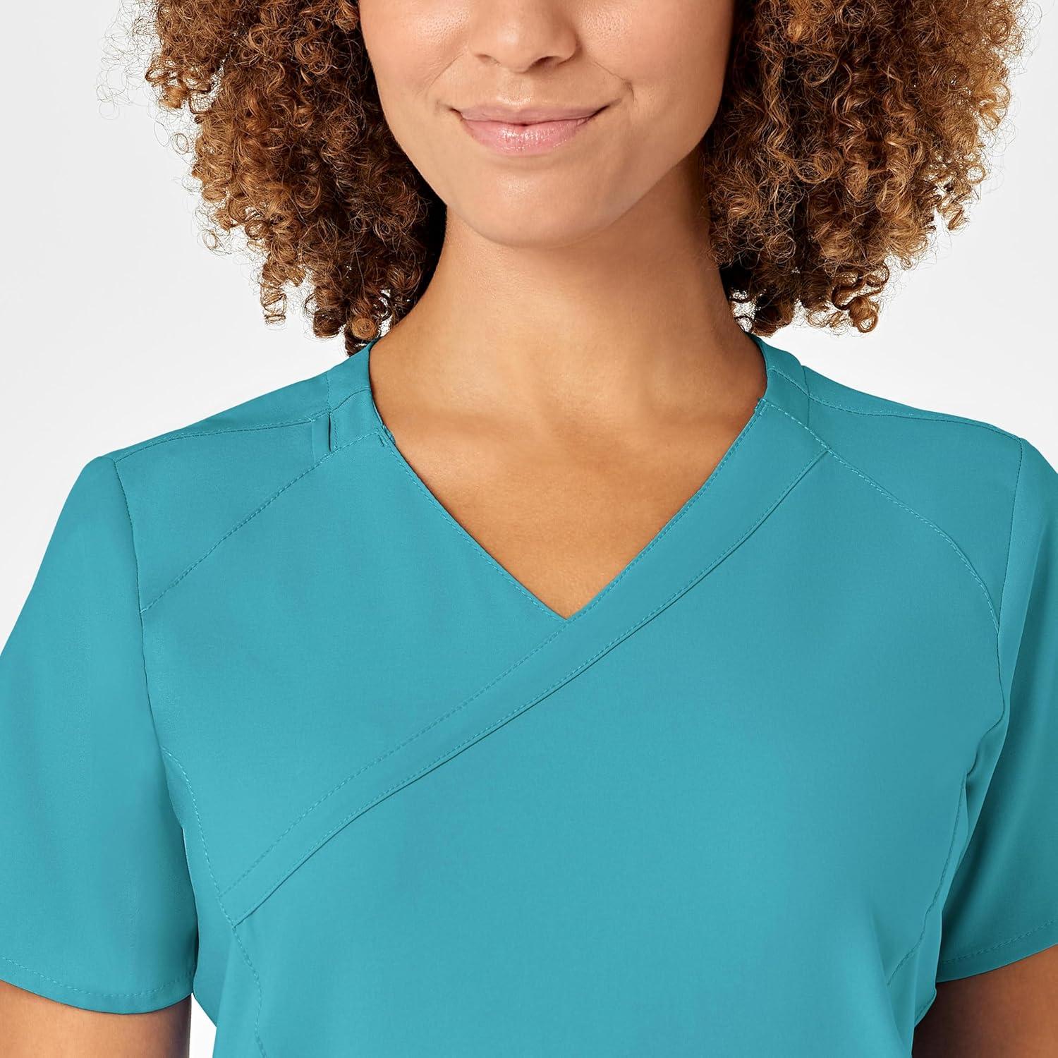 imageWonderWink W123 Womens Mock Wrap Scrub Top Teal Blue M