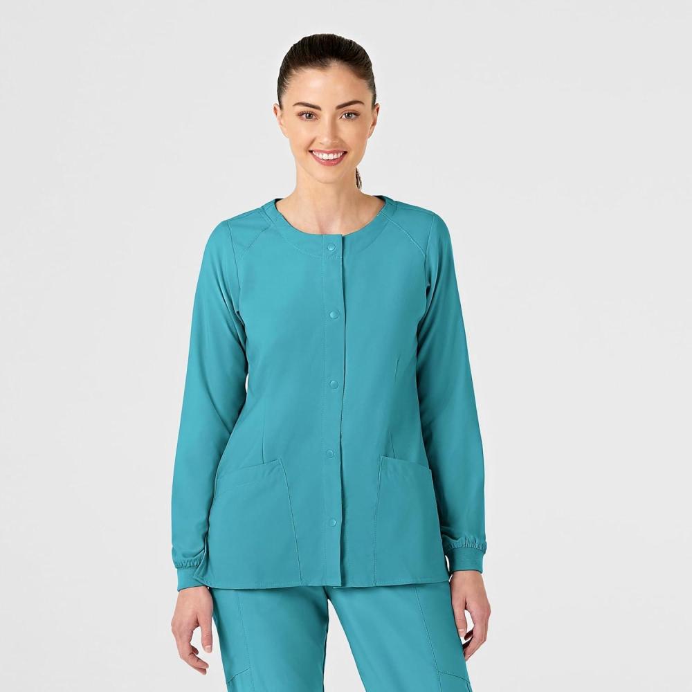 imageWonderWink Womens Crew Neck Warm Up JacketTeal Blue