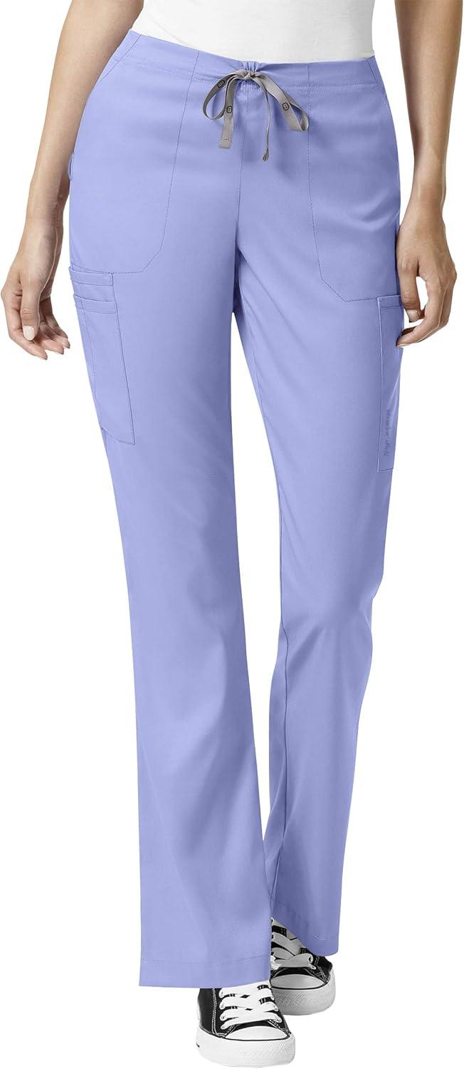 imageWonderWink Pro Womens 4 Pocket VNeck Top amp Moderate Flare Leg Cargo Pant Scrub Set Badge ReelCeil Blue