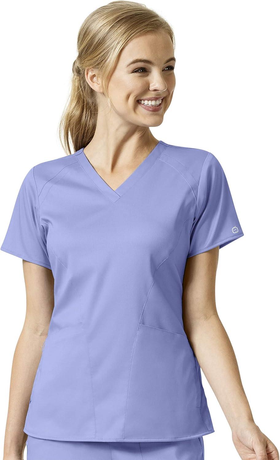 imageWonderWink Pro Womens 4 Pocket VNeck Top amp Moderate Flare Leg Cargo Pant Scrub Set Badge ReelCeil Blue
