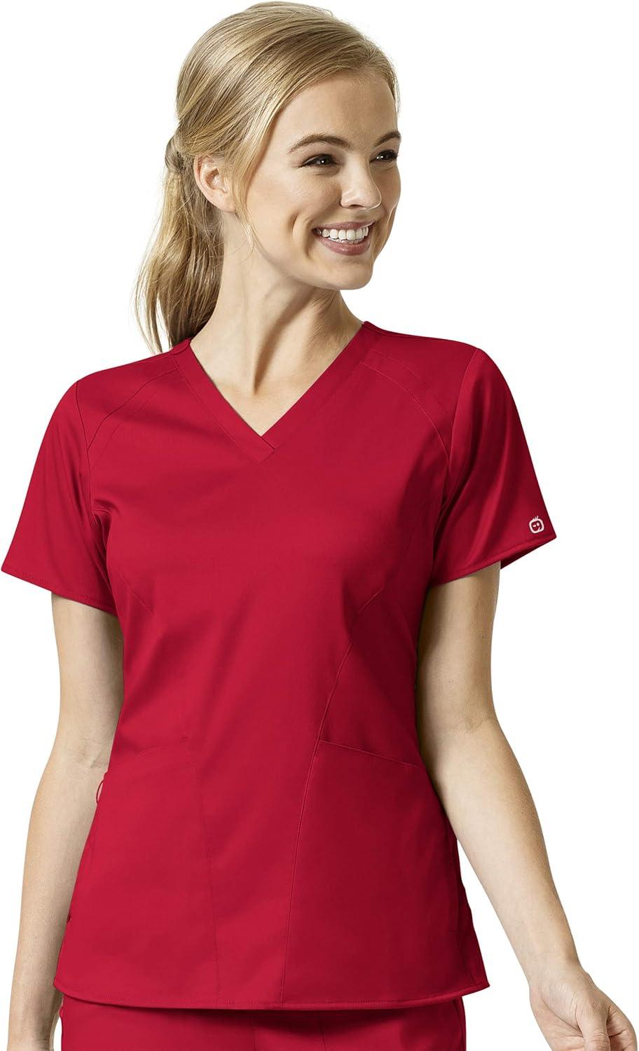 imageWonderWink Pro Womens 4 Pocket VNeck Top amp Moderate Flare Leg Cargo Pant Scrub Set Badge ReelRed