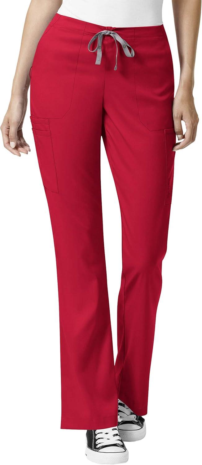 imageWonderWink Pro Womens 4 Pocket VNeck Top amp Moderate Flare Leg Cargo Pant Scrub Set Badge ReelRed