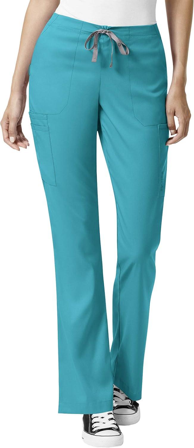 imageWonderWink Pro Womens 4 Pocket VNeck Top amp Moderate Flare Leg Cargo Pant Scrub Set Badge ReelTeal
