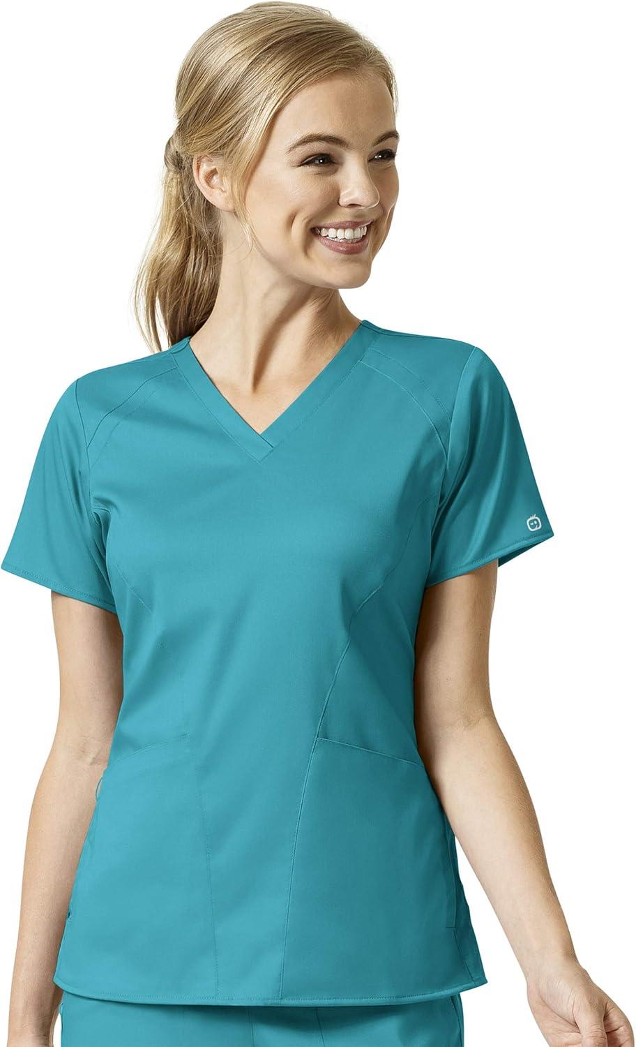 imageWonderWink Pro Womens 4 Pocket VNeck Top amp Moderate Flare Leg Cargo Pant Scrub Set Badge ReelTeal