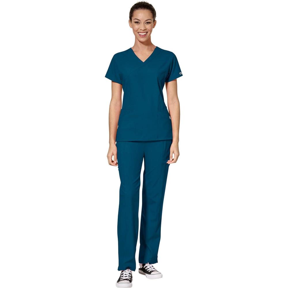 imageWonderWink W123 Womens Mock Wrap Top amp Flat Front Double Cargo Pant Scrub Set Badge ReelCaribbean