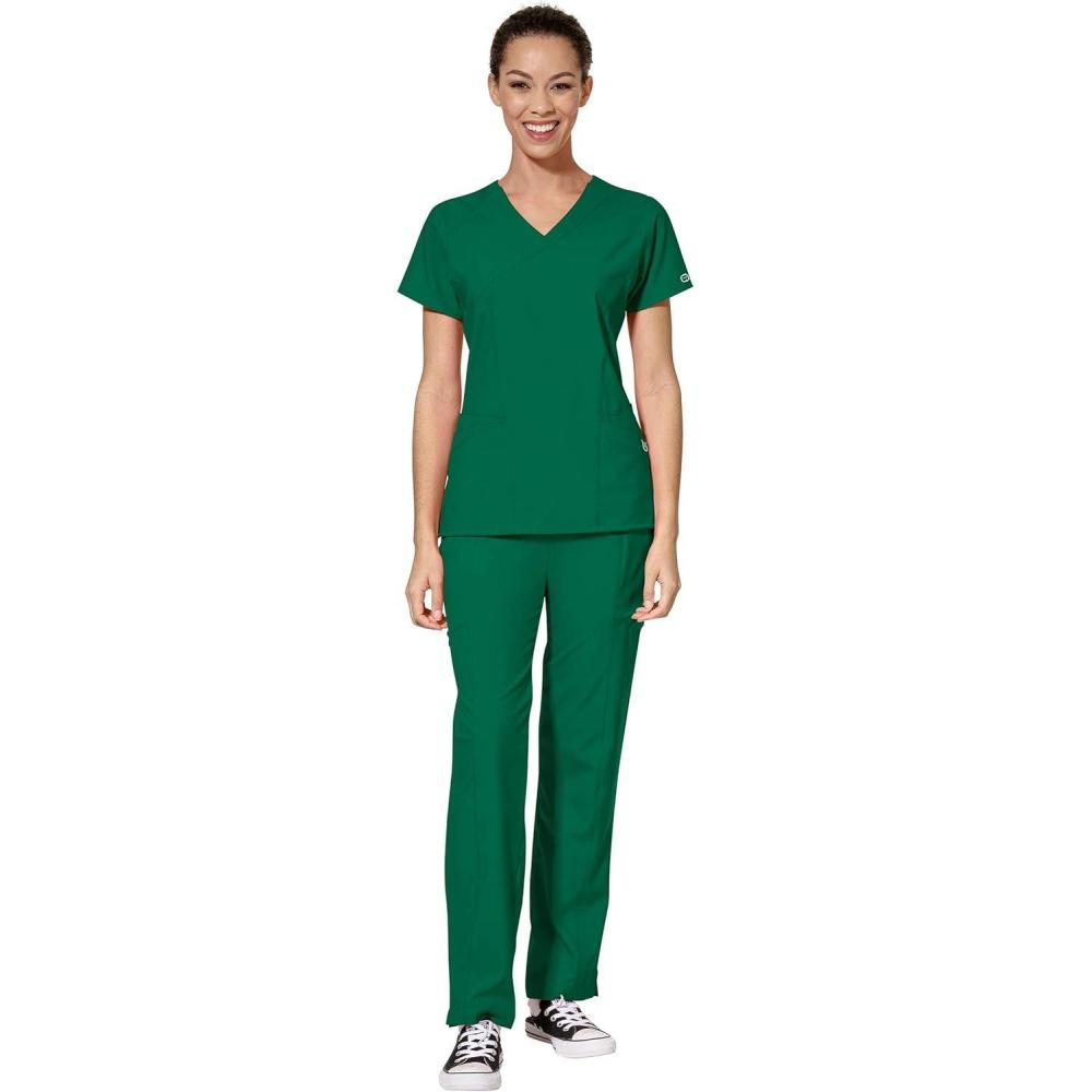 imageWonderWink W123 Womens Mock Wrap Top amp Flat Front Double Cargo Pant Scrub Set Badge ReelHunter