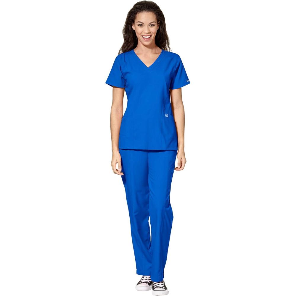 imageWonderWink W123 Womens Stylized Vneck Top amp Flat Front Double Cargo Pant Scrub Set Badge ReelRoyal