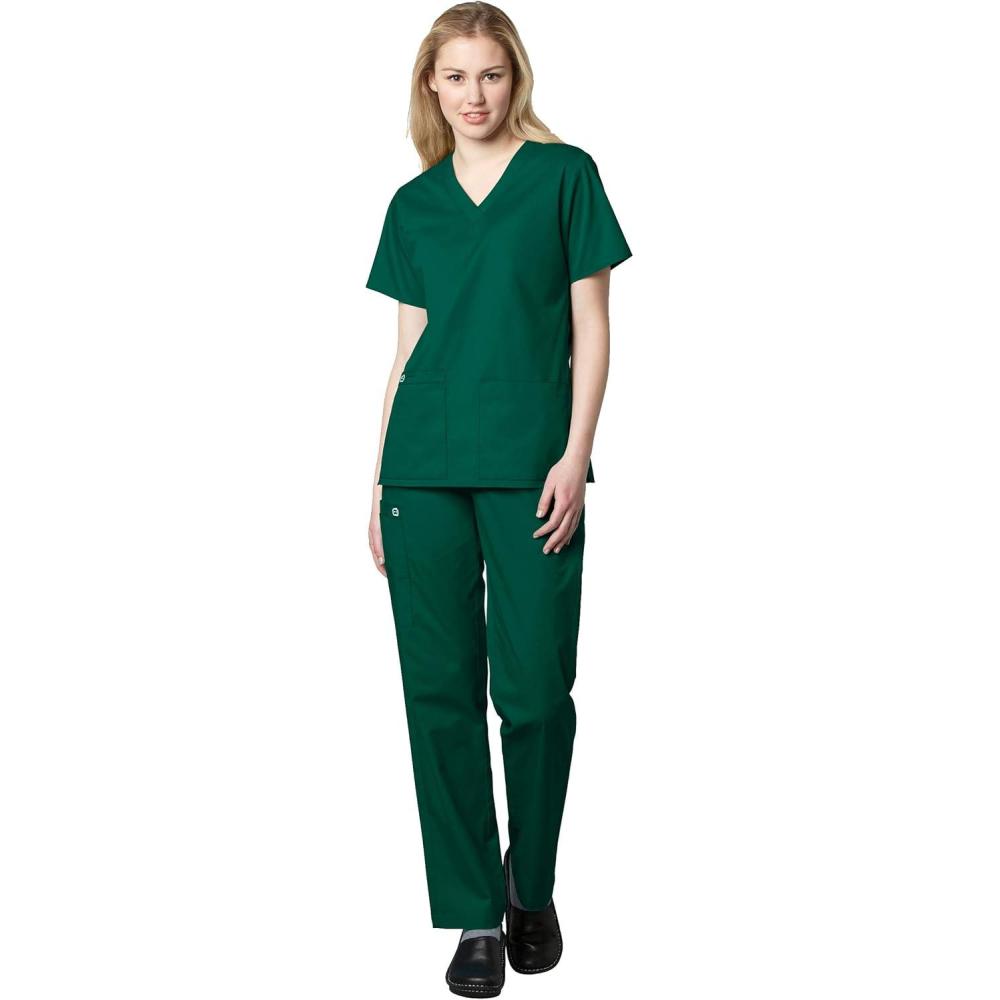 imageWonderWink WORK Womens Scrubs VNeck Chest Pocket Top amp Pull On Cargo Pant Set Badge ReelHunter