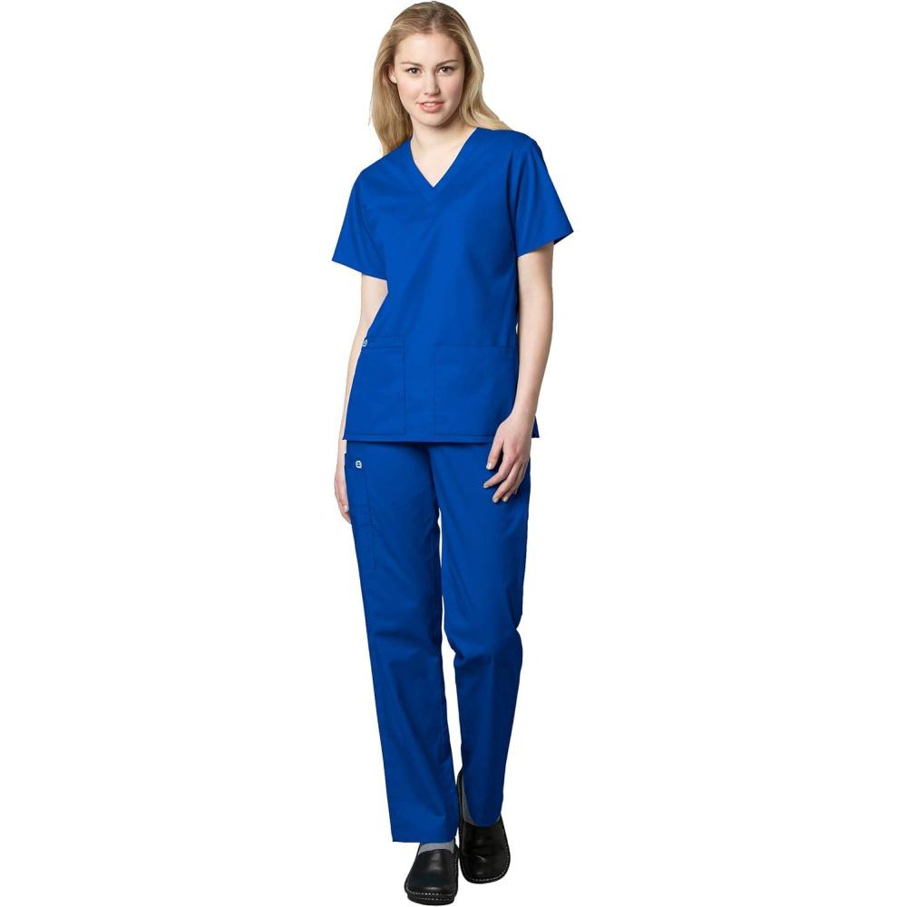 imageWonderWink WORK Womens Scrubs VNeck Chest Pocket Top amp Pull On Cargo Pant Set Badge ReelRoyal