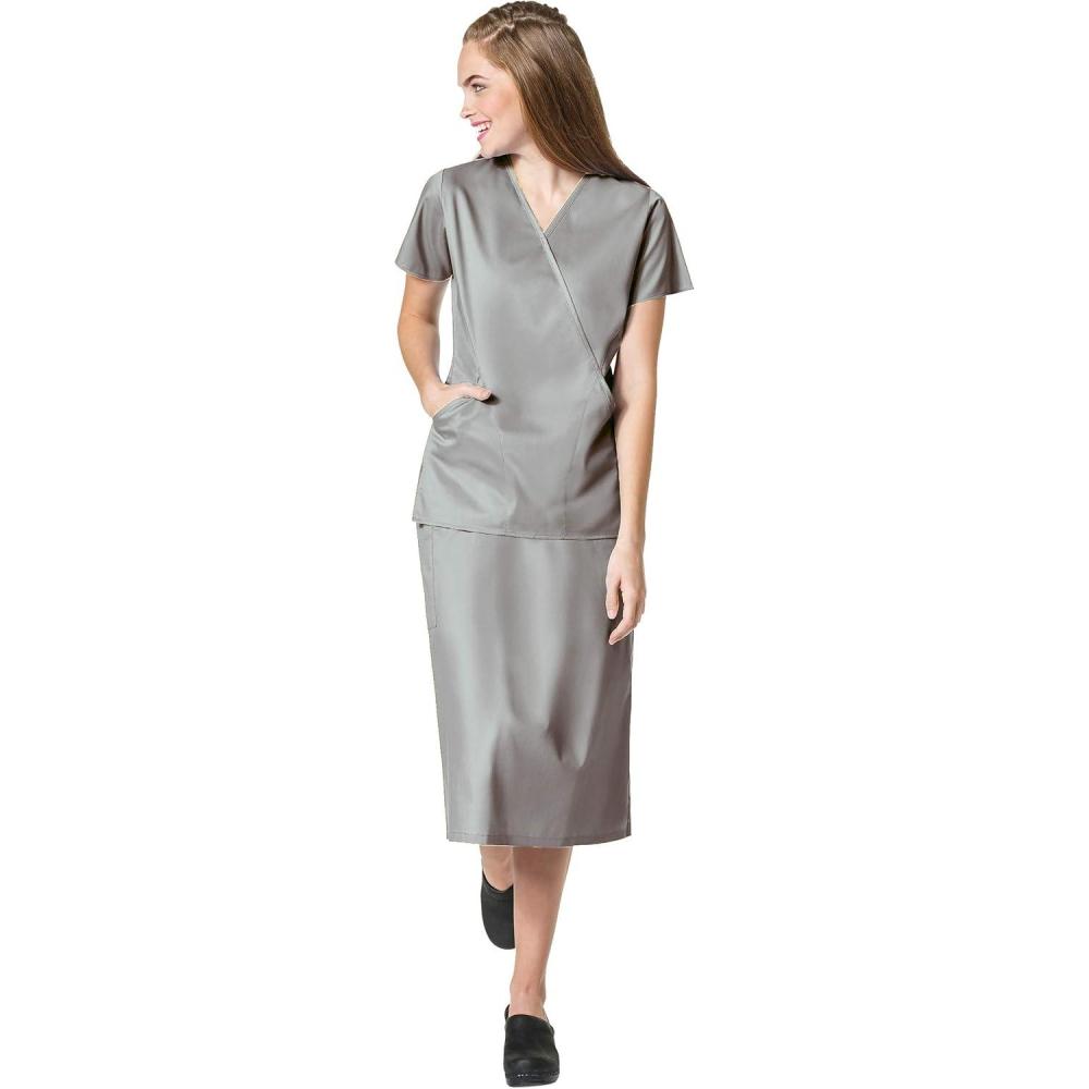 imageWonderWink Work Womens Wrap Top amp Scrub Skirt Set Badge ReelGrey