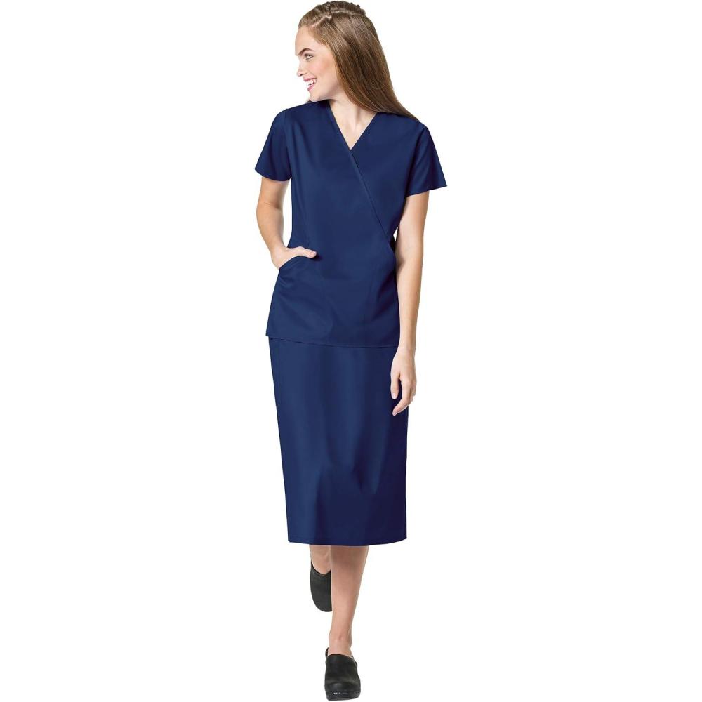 imageWonderWink Work Womens Wrap Top amp Scrub Skirt Set Badge ReelNavy
