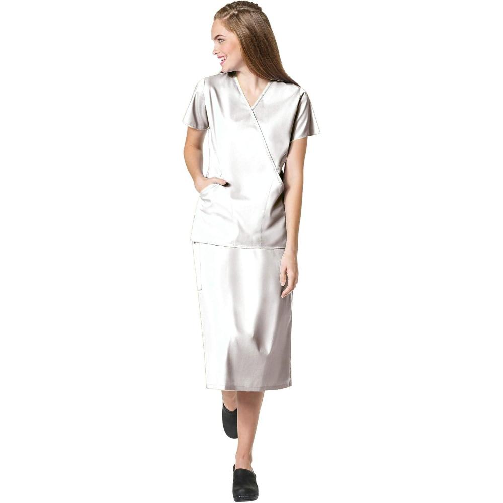 imageWonderWink Work Womens Wrap Top amp Scrub Skirt Set Badge ReelWhite