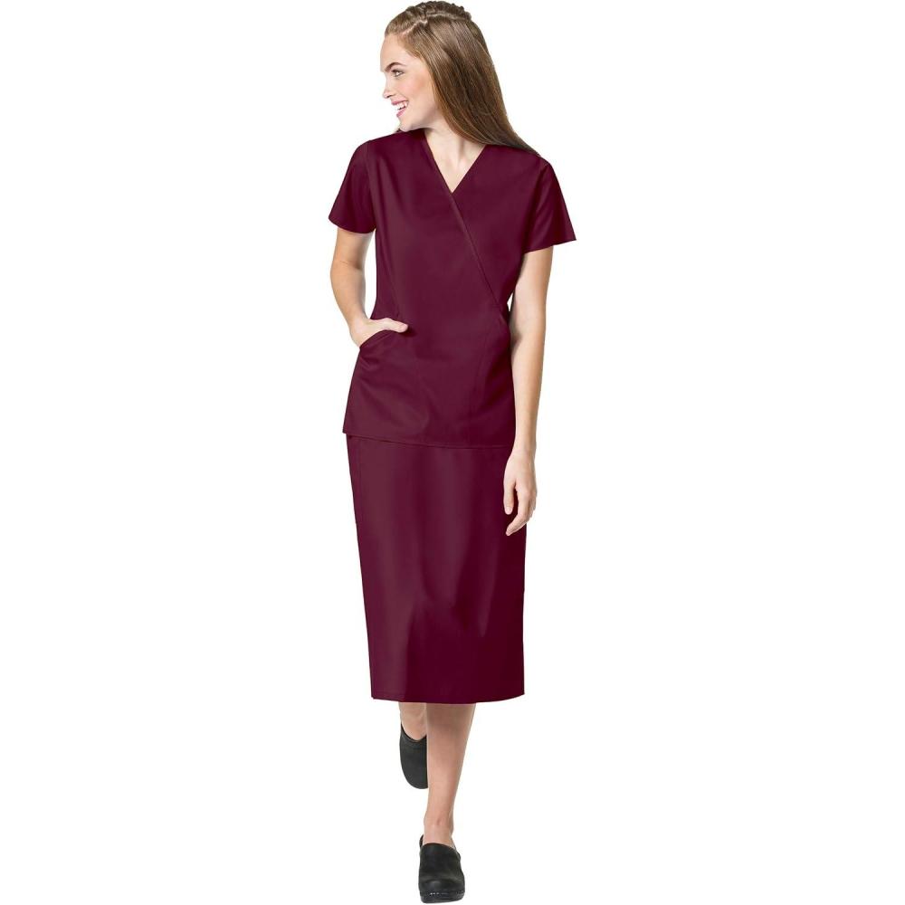 imageWonderWink Work Womens Wrap Top amp Scrub Skirt Set Badge ReelWine