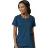 WonderWink PRO Women’s 4 Pocket Notch Neck Top & Knit Waist Cargo Pant Scrub Set + Badge Reel(Caribbean Blue)