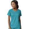 WonderWink PRO Women’s 4 Pocket Notch Neck Top & Knit Waist Cargo Pant Scrub Set + Badge Reel(Teal)