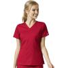 WonderWink Pro Women’s 4 Pocket V-Neck Top & Moderate Flare Leg Cargo Pant Scrub Set + Badge Reel(Red)