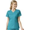 WonderWink Pro Women’s 4 Pocket V-Neck Top & Moderate Flare Leg Cargo Pant Scrub Set + Badge Reel(Teal)