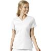 WonderWink Pro Women’s 4 Pocket V-Neck Top & Moderate Flare Leg Cargo Pant Scrub Set + Badge Reel(White)