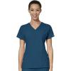 WonderWink W123 Women’s Mock Wrap Top & Flat Front Double Cargo Pant Scrub Set + Badge Reel(Caribbean)