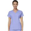 WonderWink W123 Women’s Mock Wrap Top & Flat Front Double Cargo Pant Scrub Set + Badge Reel(Ceil Blue)