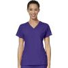 WonderWink W123 Women’s Mock Wrap Top & Flat Front Double Cargo Pant Scrub Set + Badge Reel(Grape)