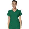 WonderWink W123 Women’s Mock Wrap Top & Flat Front Double Cargo Pant Scrub Set + Badge Reel(Hunter)
