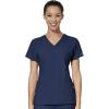 WonderWink W123 Women’s Mock Wrap Top & Flat Front Double Cargo Pant Scrub Set + Badge Reel(Navy)