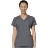 WonderWink W123 Women’s Mock Wrap Top & Flat Front Double Cargo Pant Scrub Set + Badge Reel(Pewter)