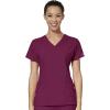 WonderWink W123 Women’s Mock Wrap Top & Flat Front Double Cargo Pant Scrub Set + Badge Reel(Wine)